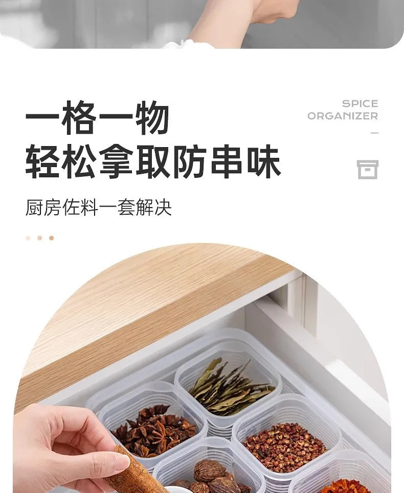 Food Storage Container 6 Grids Vegetable Fruit Fresh-keeping Box with Lid for Refrigerator Kitchen Spice Seasoning Storage Jar