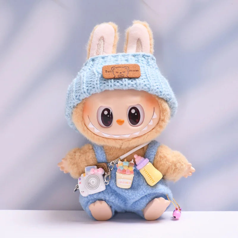For 15-17 Cm Labubu Clothes Outfit Labubu Sitting Party Bottle Overalls Hat Dolls Accessories Cute Decoration (No Doll)