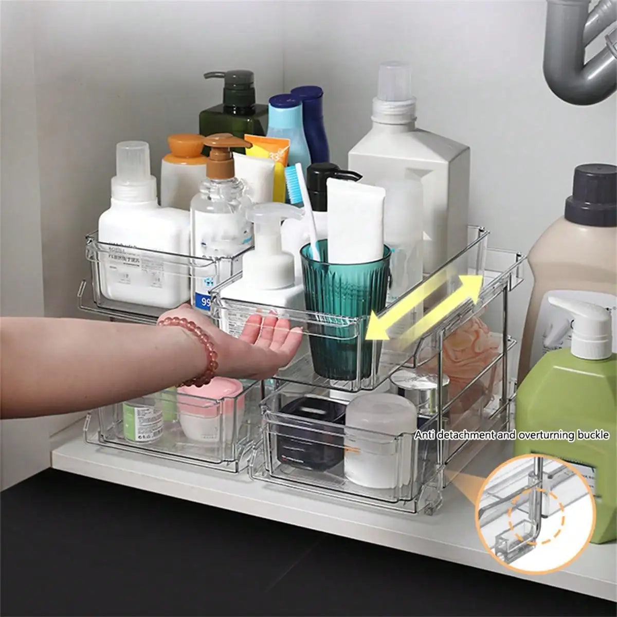 Acrylic Stackable Drawer Organizer Tray for Under Sink Office Multi-Purpose Storage Container Slide-Out Clear Container