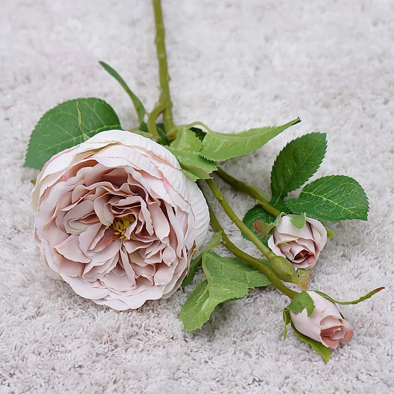 High Quality Simulation Single Branch 3 Roses Home Living Room Dining Table Wedding Decoration Fake Artificial Flowers Cheap