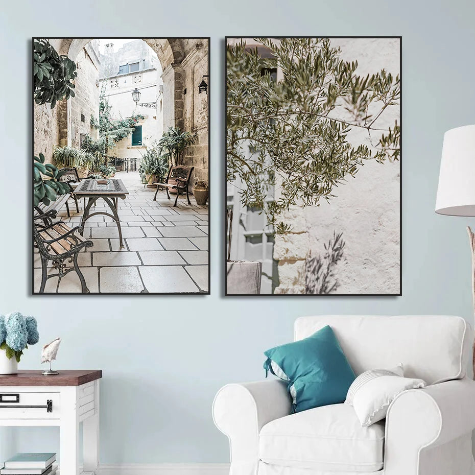 Scandinavian Minimalist Wall Art Italy Olive Tree Branches Leaves Architecture Canvas Painting Posters Prints Home Room Decor