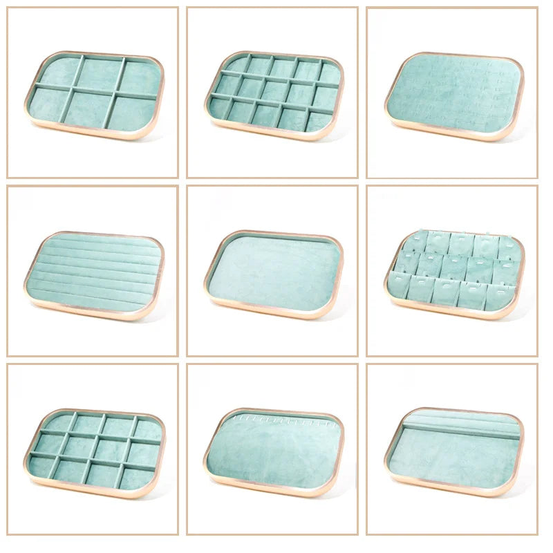 High-grade Metal-edged Jewelry Tray Inside Sufiber Velvet Jewelry Tray Necklace Ring Pendant Bracelet Storage Display Tray