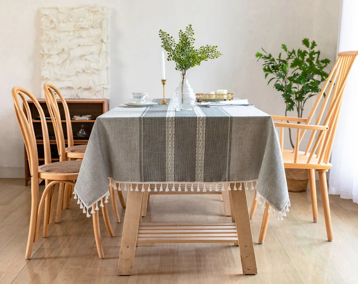 Battilo Linen Cotton Tablecloth Round Rectangular Table Cloth Waterproof Table Cover for Dining Coffee Table Kitchen Room Decor