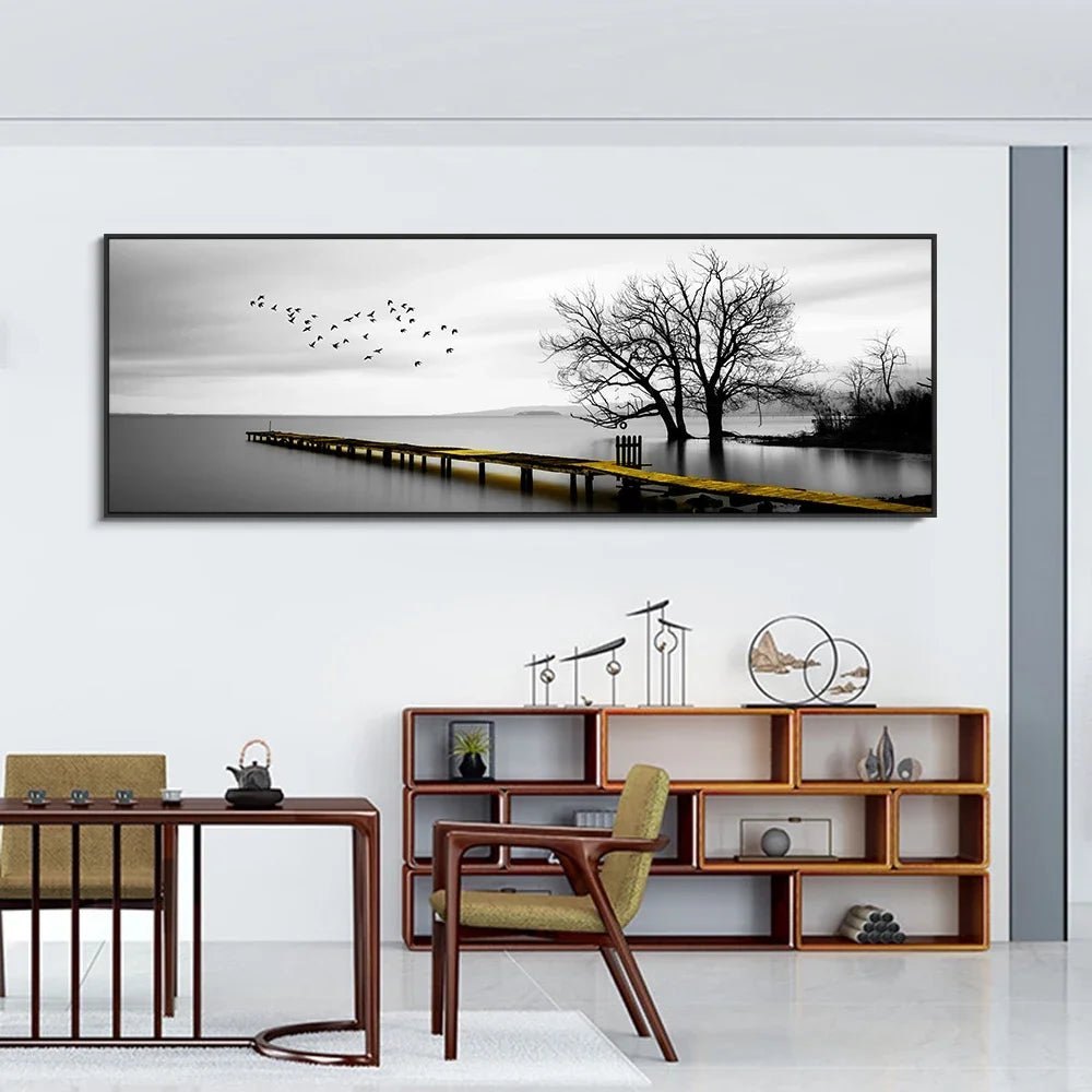 Modern, Minimalist, Wall Art, Landscape Seaside Goldenwood Bridge, Canvas Print Poster, Home Living Room Backdrop Decoration