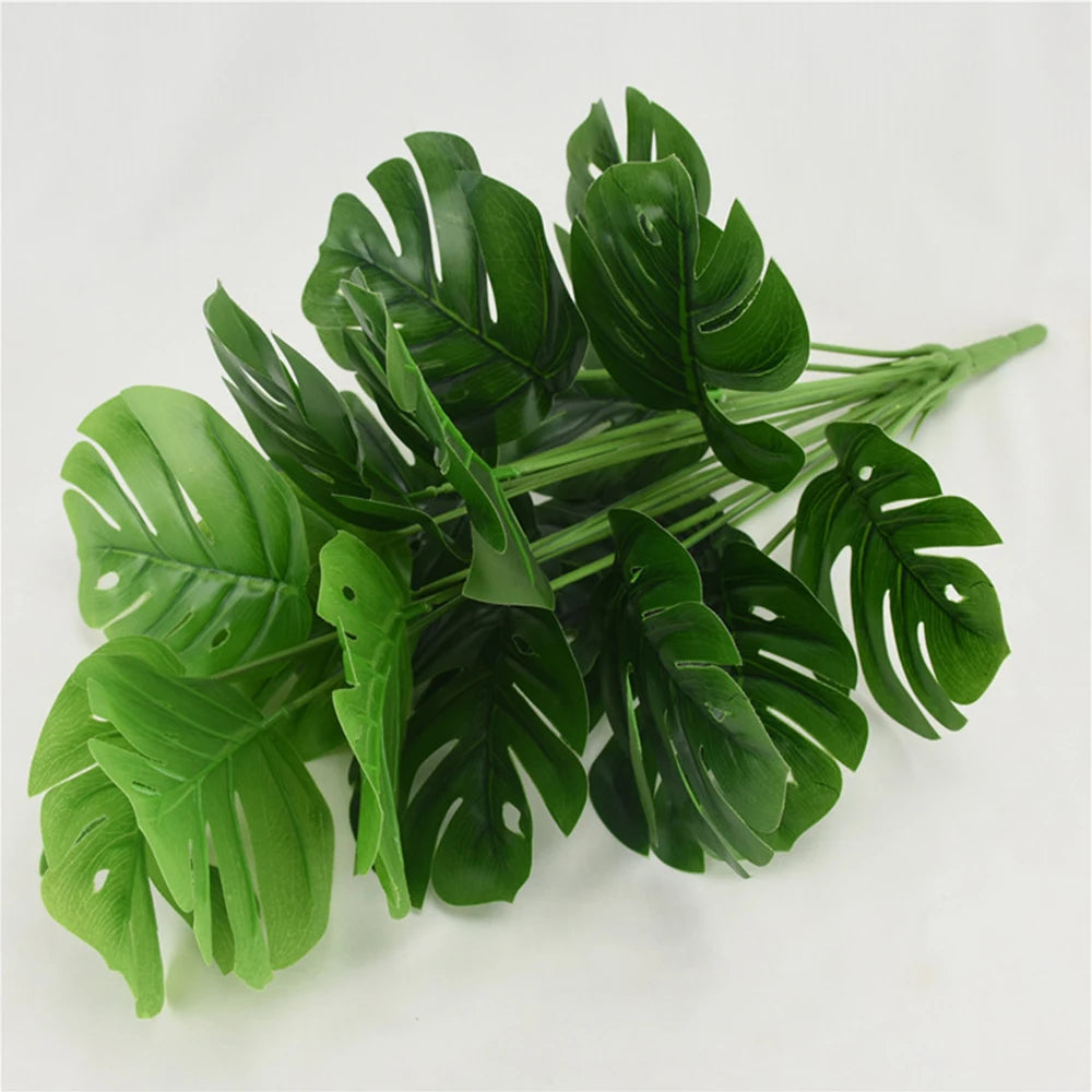 18 Forks Fake Large Artificial Monstera Plants Fake Palm Tree 50cm Plants Tree Plastic Turtle Leaves Green For Home Garden Room