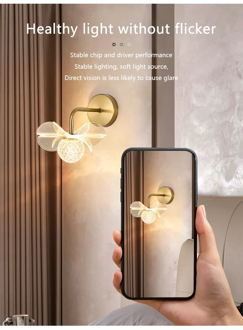 LED Wall Lamp Modern Luxury Flower Shaped Decorative Light Bedroom Bedside Study Dining Room Living Room Background Wall Lamp
