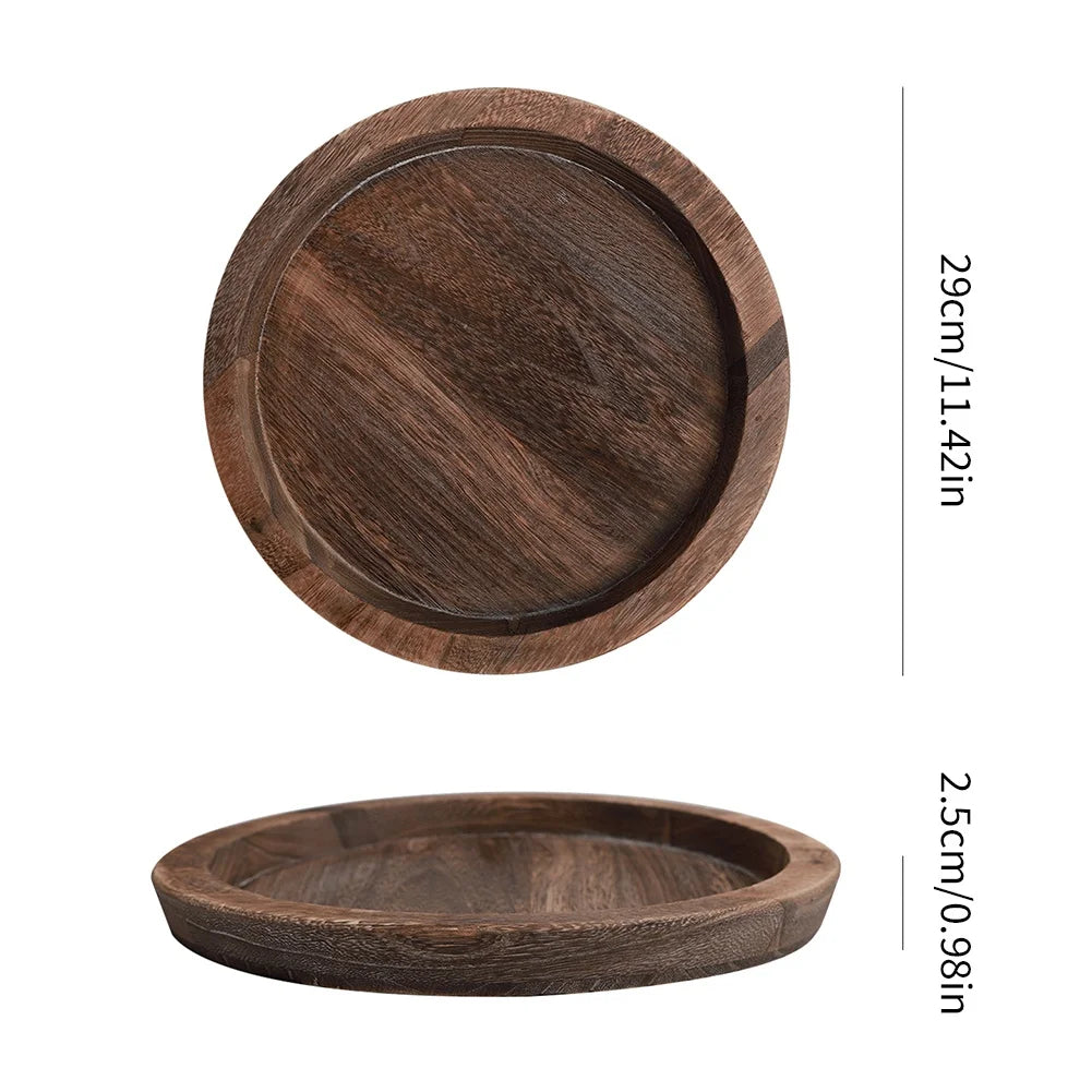 Round Wood Tray for Coffee Table Candle Holder Tray Home Decor Small Wooden Serving Plate Decorative Multipurpose Rustic Platter