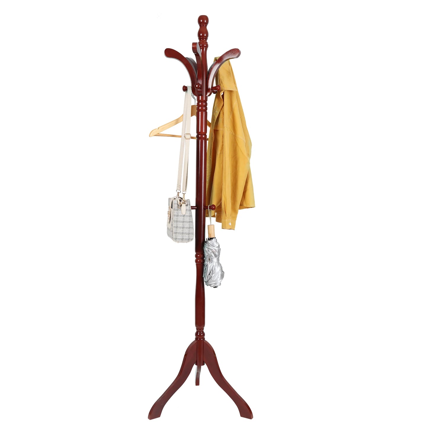 Wood Coat Hat Rack Stand Clothes Hanger Hall Tree Height Adjustable Entryway Clothes Rail