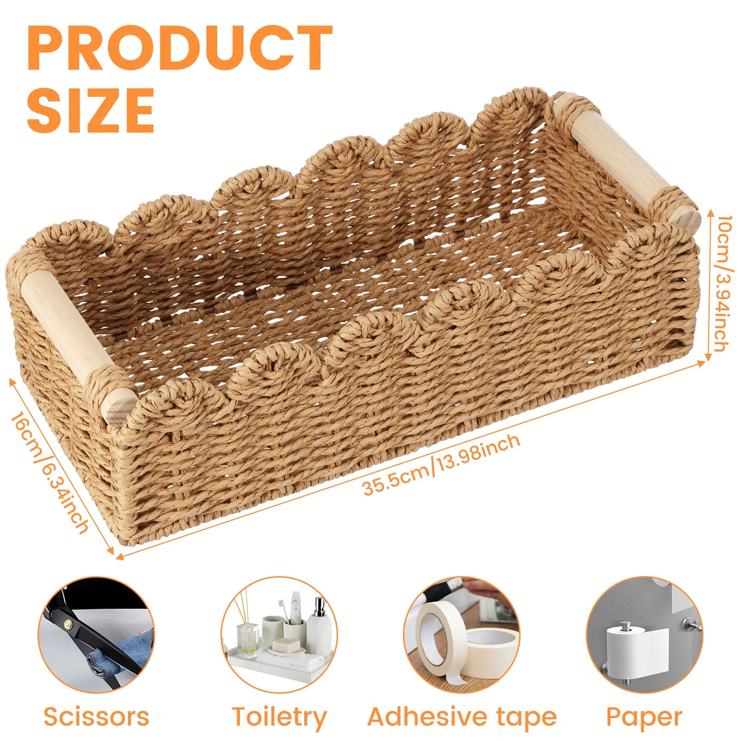Handwoven Storage Basket Woven Sundries Rectangular Cosmetics Box Clothes Laundry Basket Household Towel Toys Container