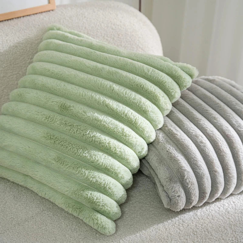 Pillow Cover Faux Rabbit Fur Square Cushion Big Thick Striped Super Soft Solid Color 45x45cm Sofa Decor Cushion Cover