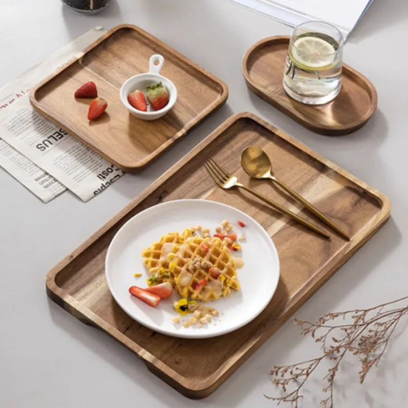 Natural Wooden Tray Coffee Tray Rectangular Plate Fruit Snacks Food Storage Trays Hotel Home Serving Tea Tray Decorate Supplies