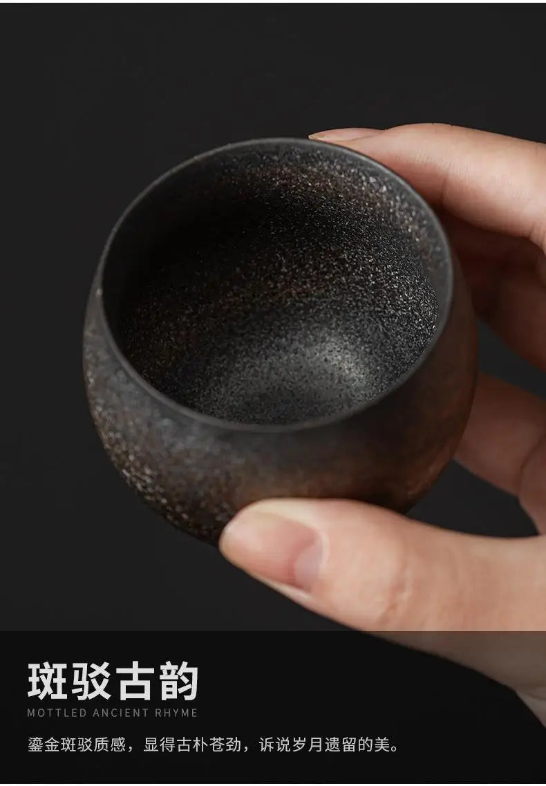 Japanese Handmade Rough Pottery Tea Cup Ceramic Kung Fu Tea Set Single Cup Antique Style Quiet Path Antique Craftsmanship Gift