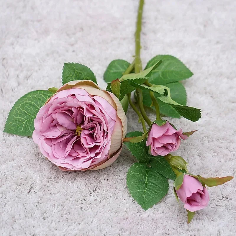 High Quality Simulation Single Branch 3 Roses Home Living Room Dining Table Wedding Decoration Fake Artificial Flowers Cheap