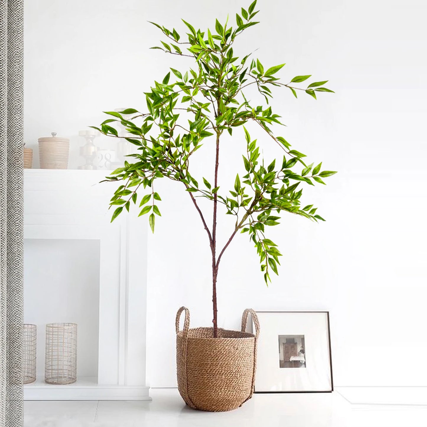 76-135cm Artificial Plants Fake Bamboo Tree Branch Plastic Nandina Leaves Tall Green Landscape For Home Garden Decor