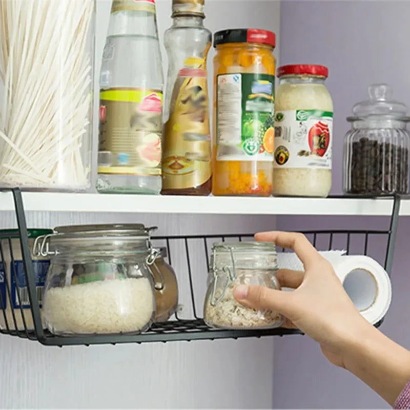 1-2Pcs Multipurpose Hanging Basket Organizer Metal Hanging Basket Bedside Wardrobe Storage Basket for Kitchen Cabinets and Desks