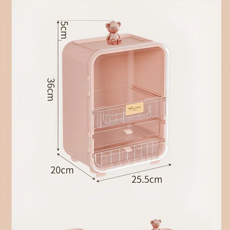 Light Luxury Cosmetic Organizer Large Capacity Cosmetics Storage Box With Led Mirror Jewellery Organizer Dustproof Luxury