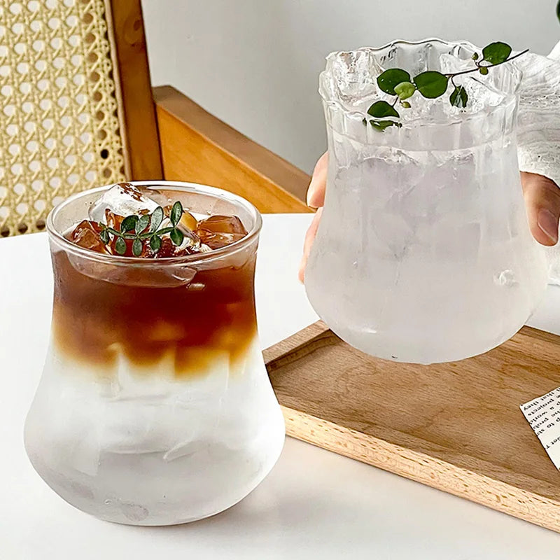 Aesthetic Glass Cup Iced Coffee Mug Drinking Glass Juice Water Bottle Bar Cocktail Glasses Cups Kitchen Drinkware Supplies