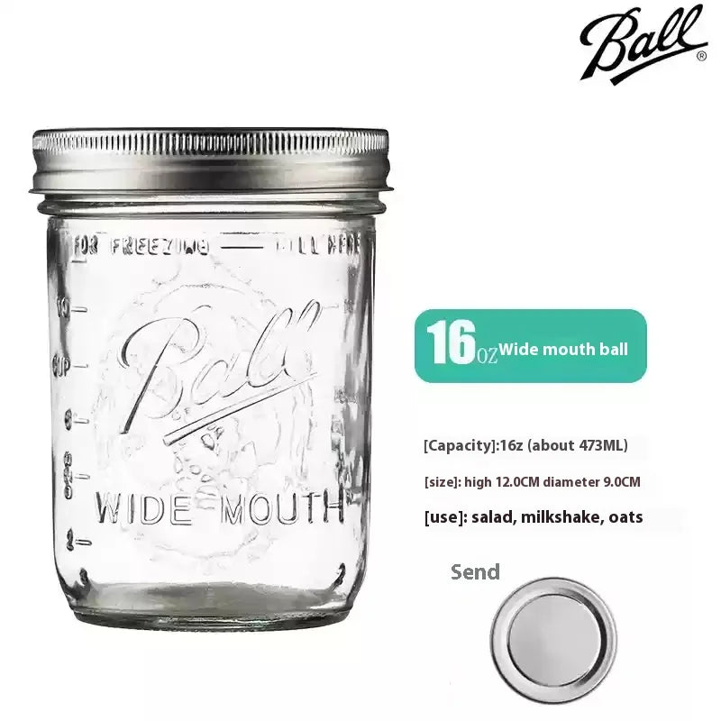 American Mason Jar Glass Transparent Oat-Sealed Beverage Cup Durable Kitchen Storage Container for Milk Shake & Juice