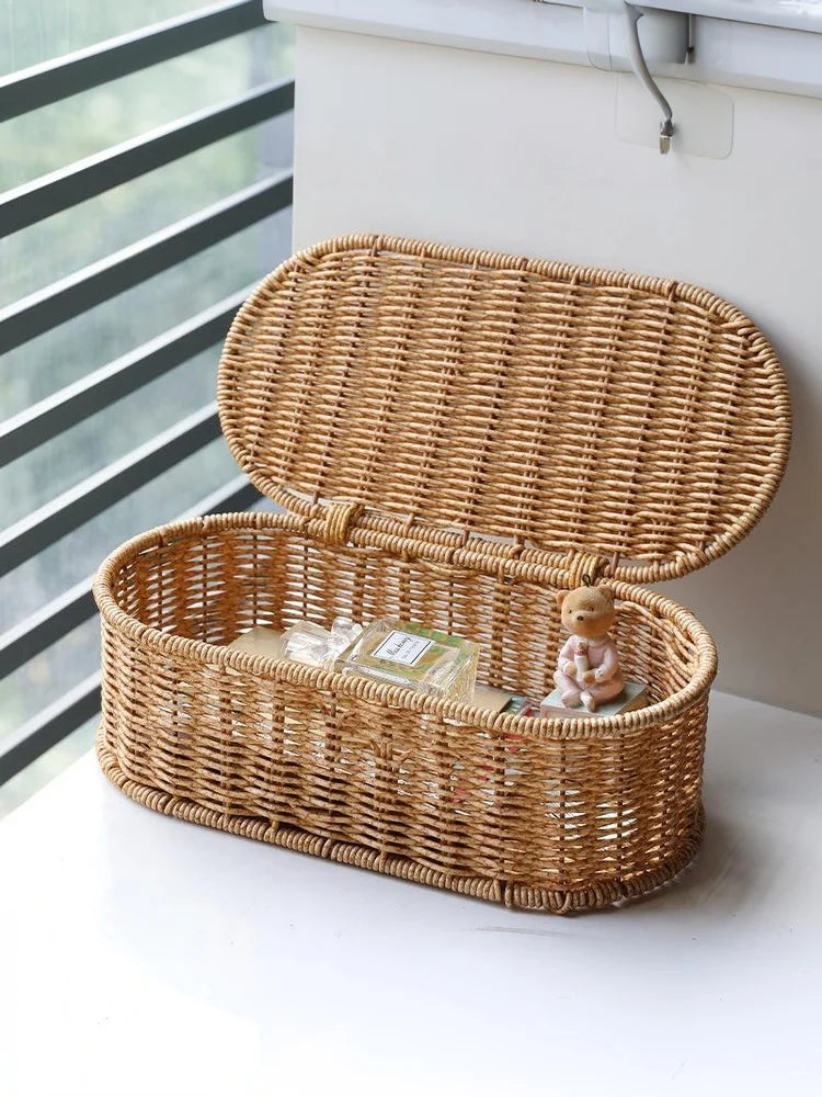 Bohemian Imitation Rattan Storage Basket Woven Dust-proof Frame Home Decoration Organizer