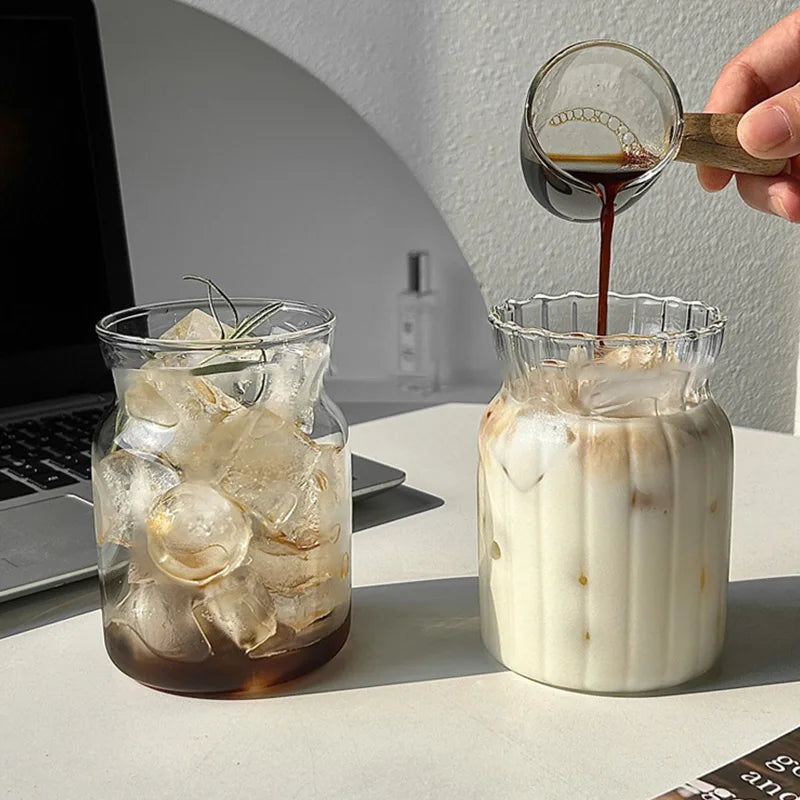 Aesthetic Glass Cup Iced Coffee Mug Drinking Glass Juice Water Bottle Bar Cocktail Glasses Cups Kitchen Drinkware Supplies