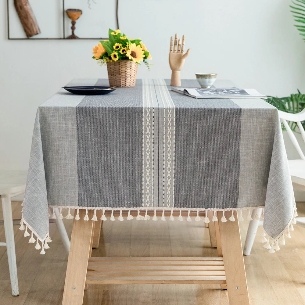 Battilo Linen Cotton Tablecloth Round Rectangular Table Cloth Waterproof Table Cover for Dining Coffee Table Kitchen Room Decor
