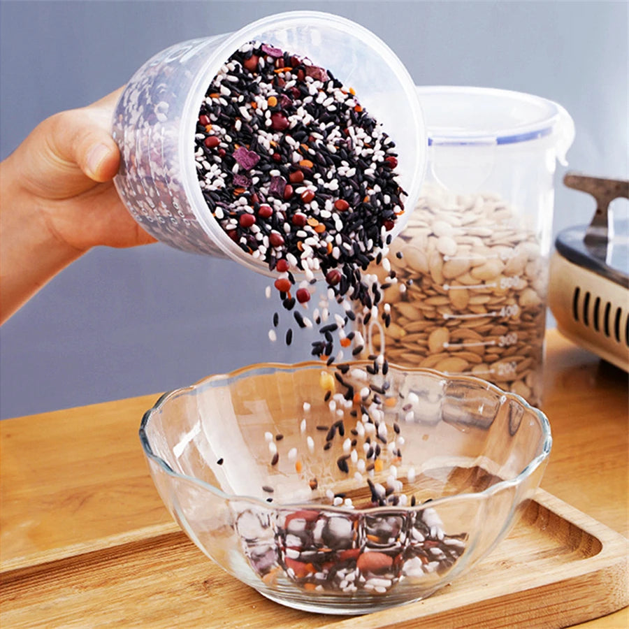Plastic Food Storage Containers Transparent Rice Dispenser Bucket Cereals Boxes Jars for Bulk Kitchen Organizer Accessory
