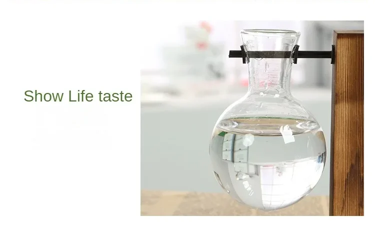 Creative Glass Desktop Planter Bulb Vase Wooden Stand Hydroponic Plant Container Decor Home Tabletop Decor Vases