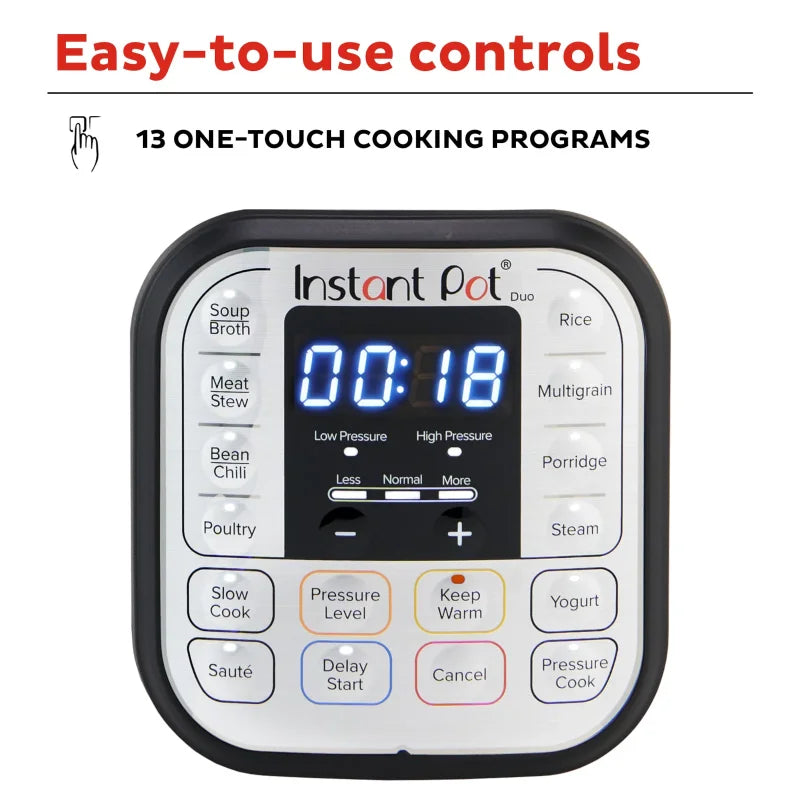 Instant Pot Duo 6-Quart 7-in-1 Electric Pressure Cooker with Easy-Release Steam Switch , Slow Cooker, Rice Cooker, Steamer