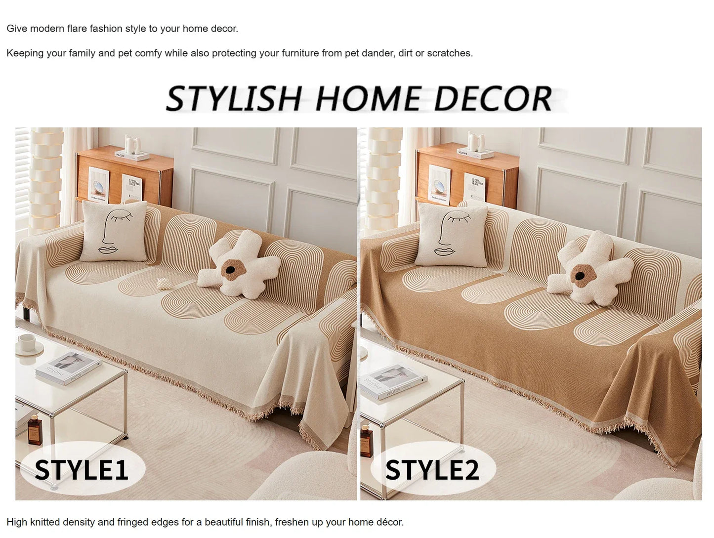 Nordic Style Tassel Throw Blanket 4 Season Use Sofa Cover with Dust & Anti Cat Scratch Protection Ideal for Travel & Home Decor