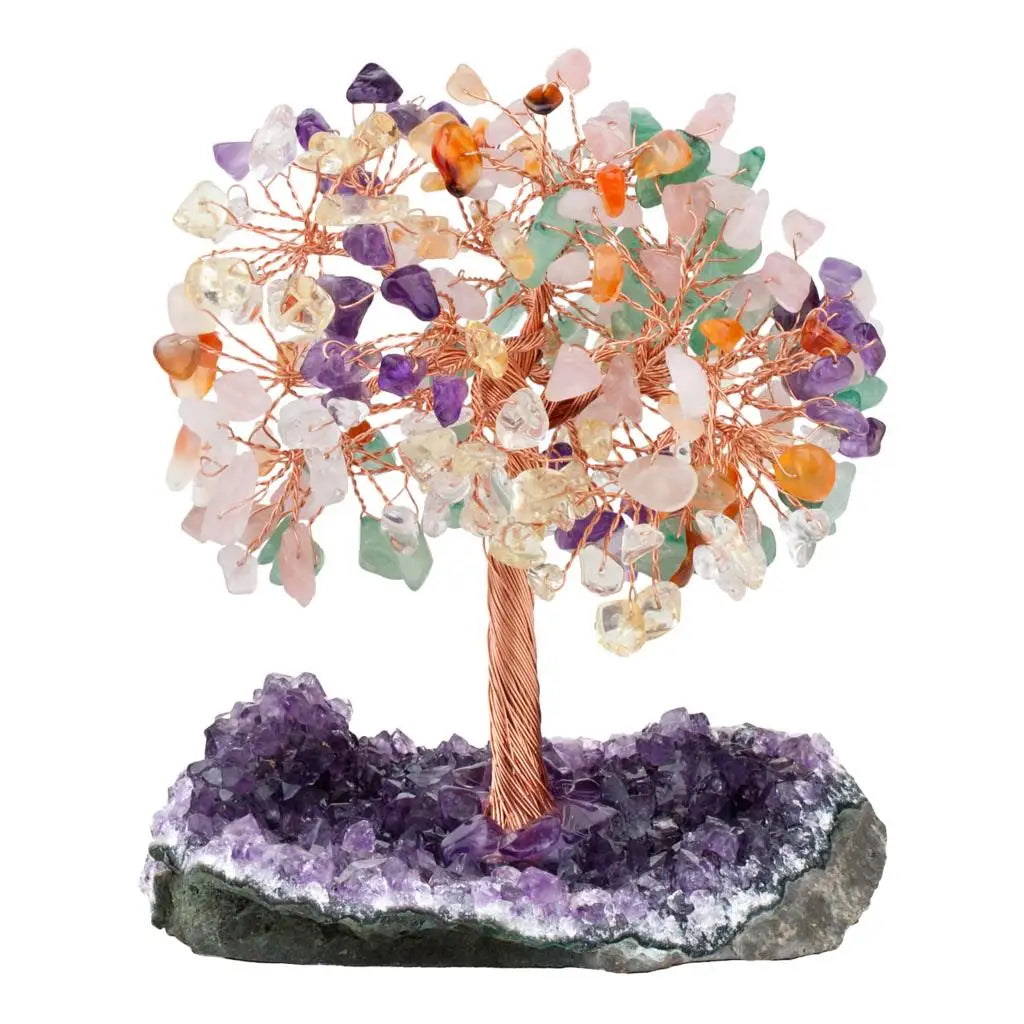 Natural Crystal Money Tree With Rough Amethyst Cluster Base For Luck Wealth Fengshui Home Decoration Desktop Ornaments