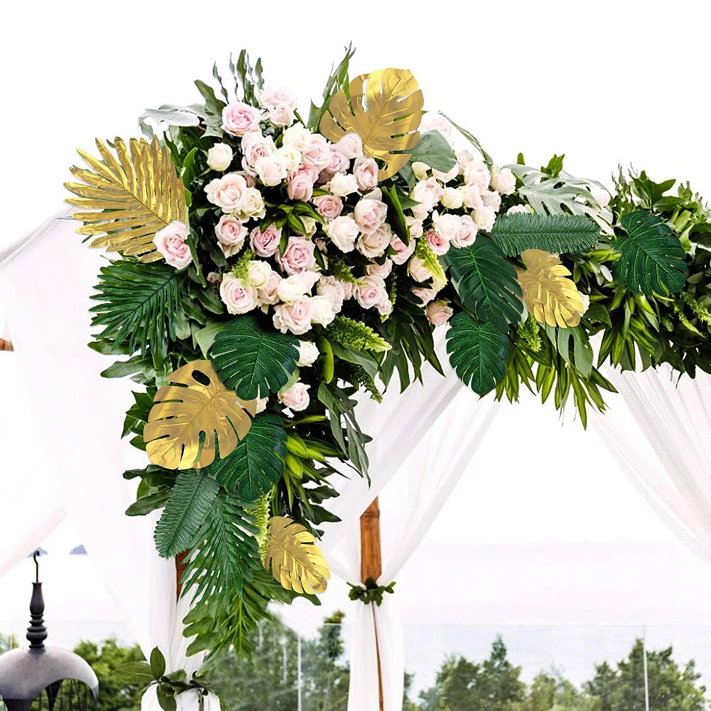 Artificial Tropical Palm Leaves Safari Jungle Decorations Hawaiian Luau Party Leaf Home Table Decor Wedding Birthday Fake Plants