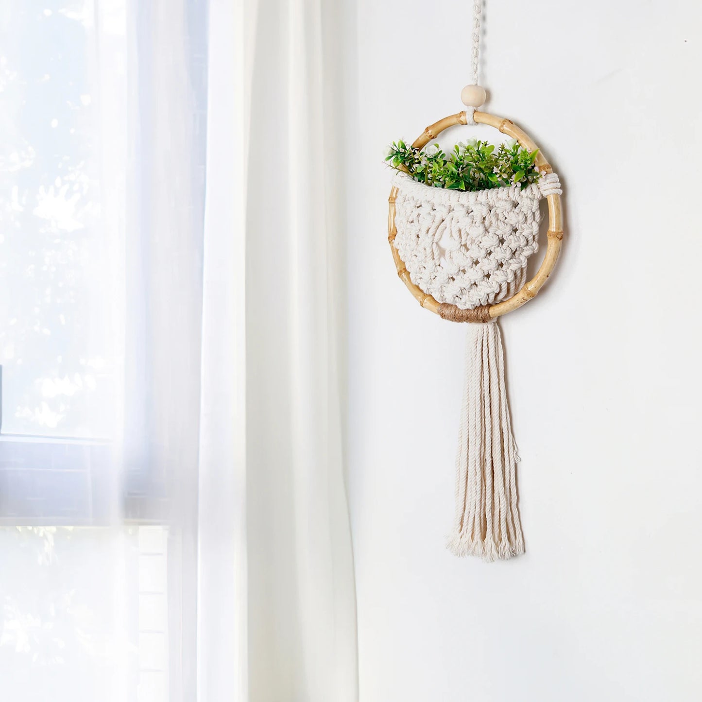 Macrame Wall Hanging Nordic Ins Door Wall Decoration Home Background Round Wall Tapestry Woven Flower Pot Dorm Room Decor