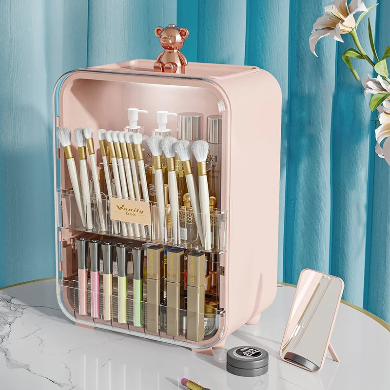 Light Luxury Cosmetic Organizer Large Capacity Cosmetics Storage Box With Led Mirror Jewellery Organizer Dustproof Luxury