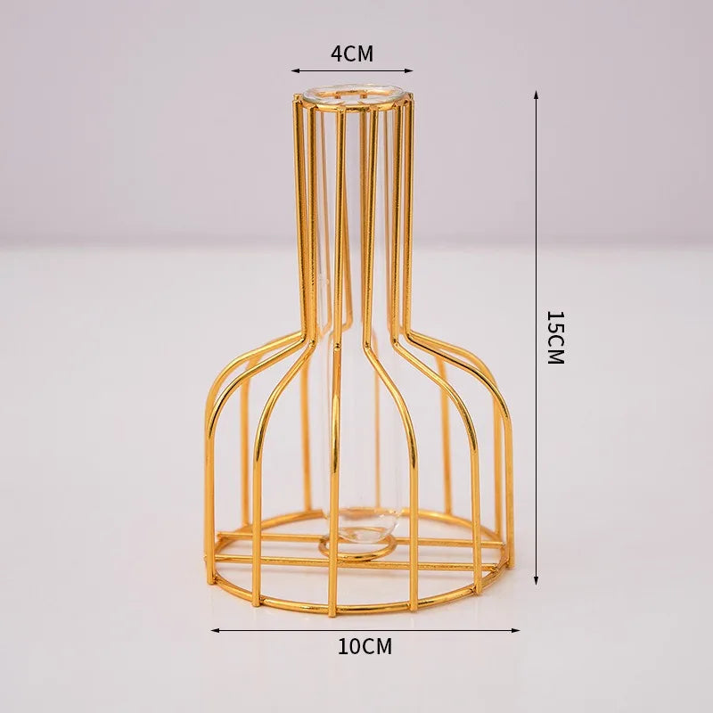 1 set of gold wrought iron metal vase hydroponic container test tube vase living room illustration decoration