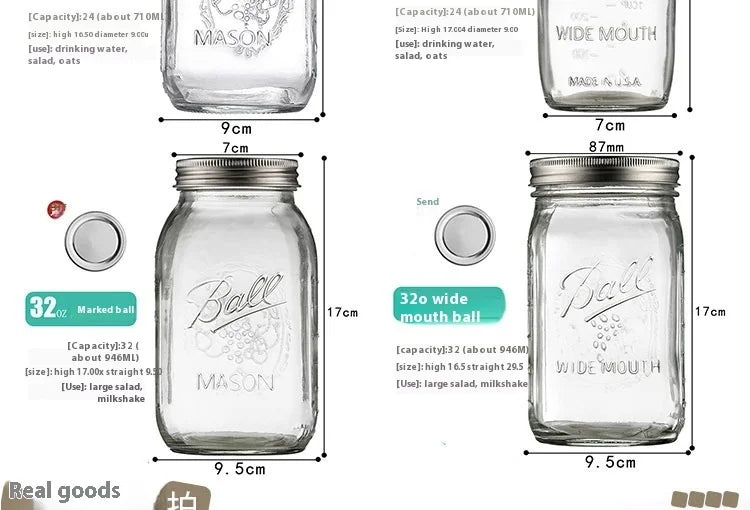 American Mason Jar Glass Transparent Oat-Sealed Beverage Cup Durable Kitchen Storage Container for Milk Shake & Juice