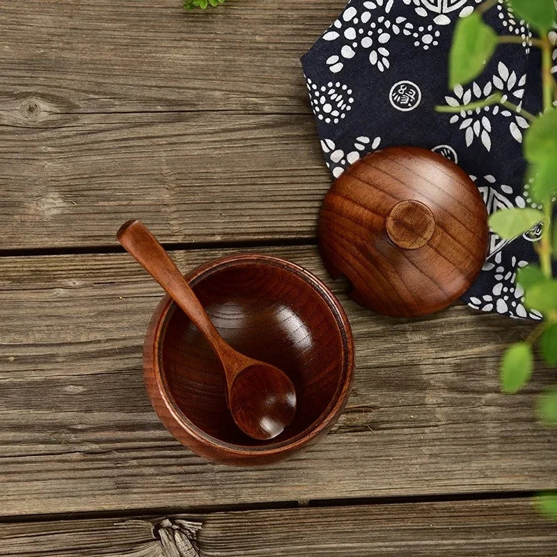 Wooden Salt Shaker Vintage Seasoning Jar with Lid Household Salt Cellar Sugar Spice Jar Chili Seasoning Container Jars Salt Box