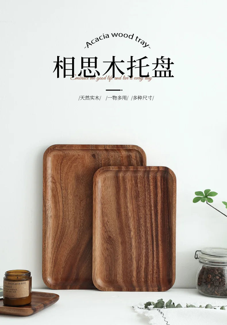 Wooden Tray Acacia Wood Rectangular Solid Wood Dinner Plate Kitchen Accessories Coffee Dessert Tea Storage Tray