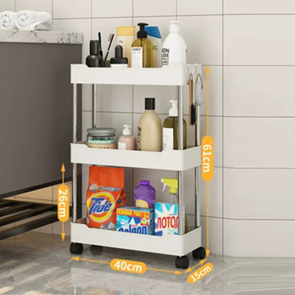 3-Layer / 4-Layer Narrow Side Trolley Storage Rack, Wheel, Floor Seam Storage Rack, Bathroom, Kitchen, Laundry, Storage Cart