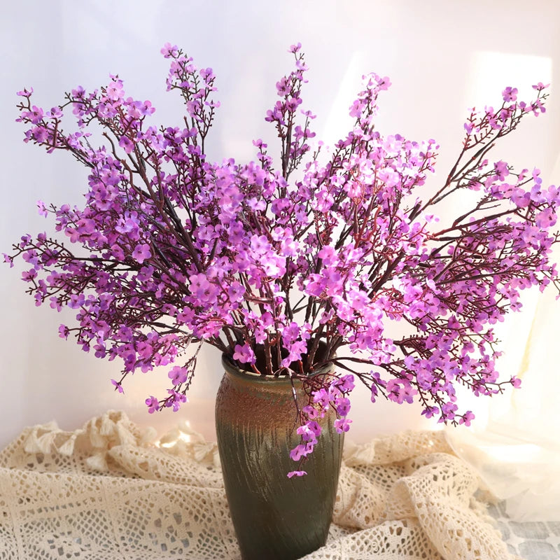 White Artificial Flowers Cherry Blossoms Gypsophila Fake Plants DIY Wedding Bouquet Vases for Home Decor Faux Festival Branch