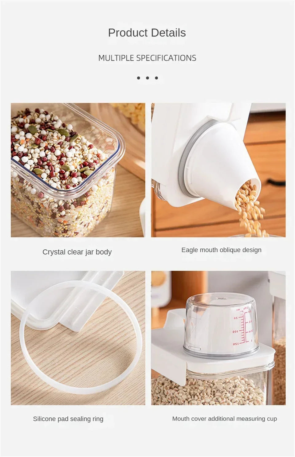 Food Storage Containers with Measuring Cup Moisture-proof Powder Cereal Storage Tank Detergent Plastic Airtight Kitchen Items