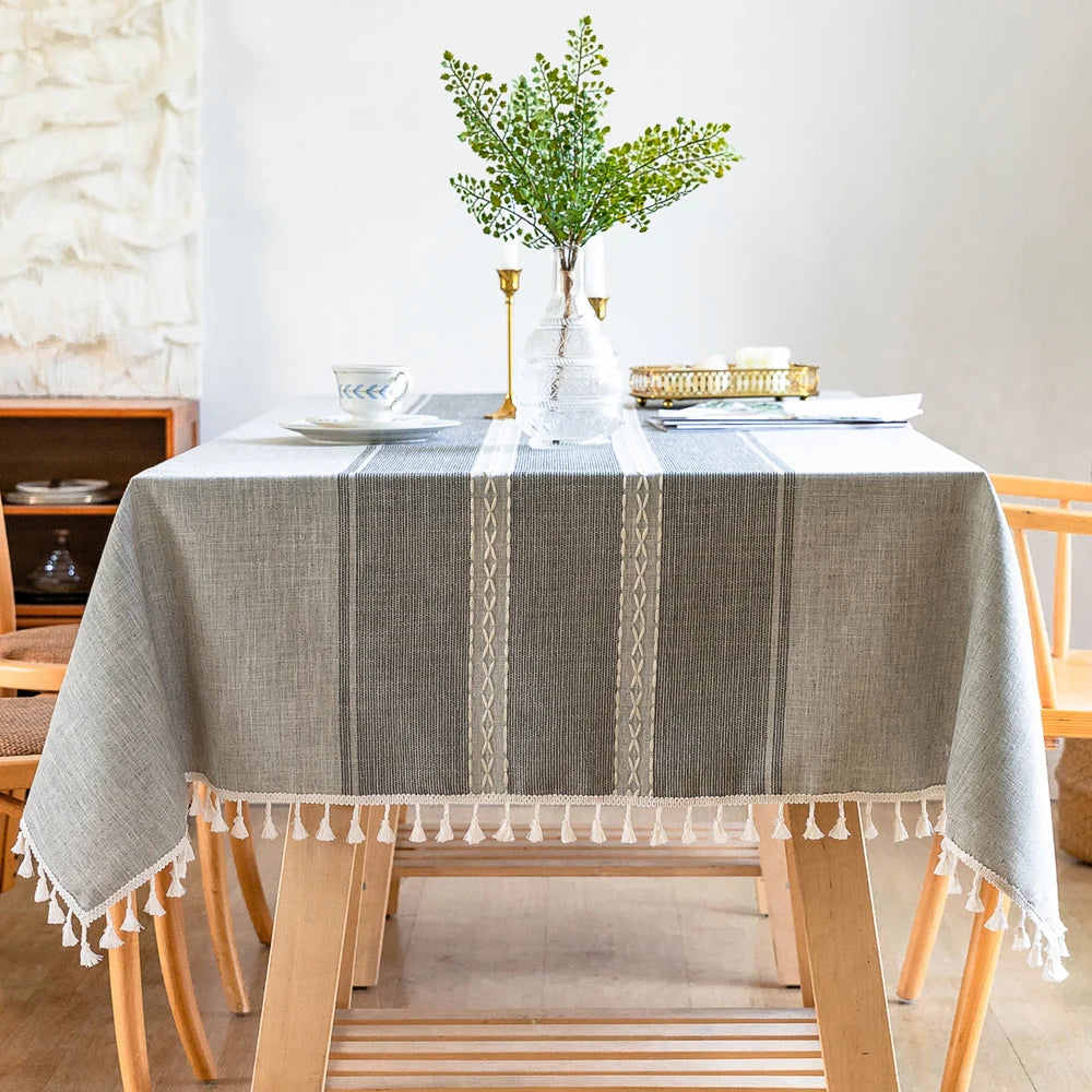Battilo Linen Cotton Tablecloth Round Rectangular Table Cloth Waterproof Table Cover for Dining Coffee Table Kitchen Room Decor