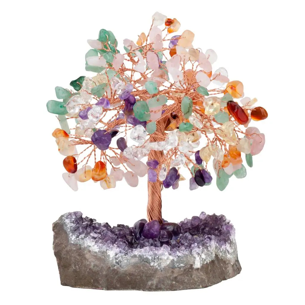 Natural Crystal Money Tree With Rough Amethyst Cluster Base For Luck Wealth Fengshui Home Decoration Desktop Ornaments