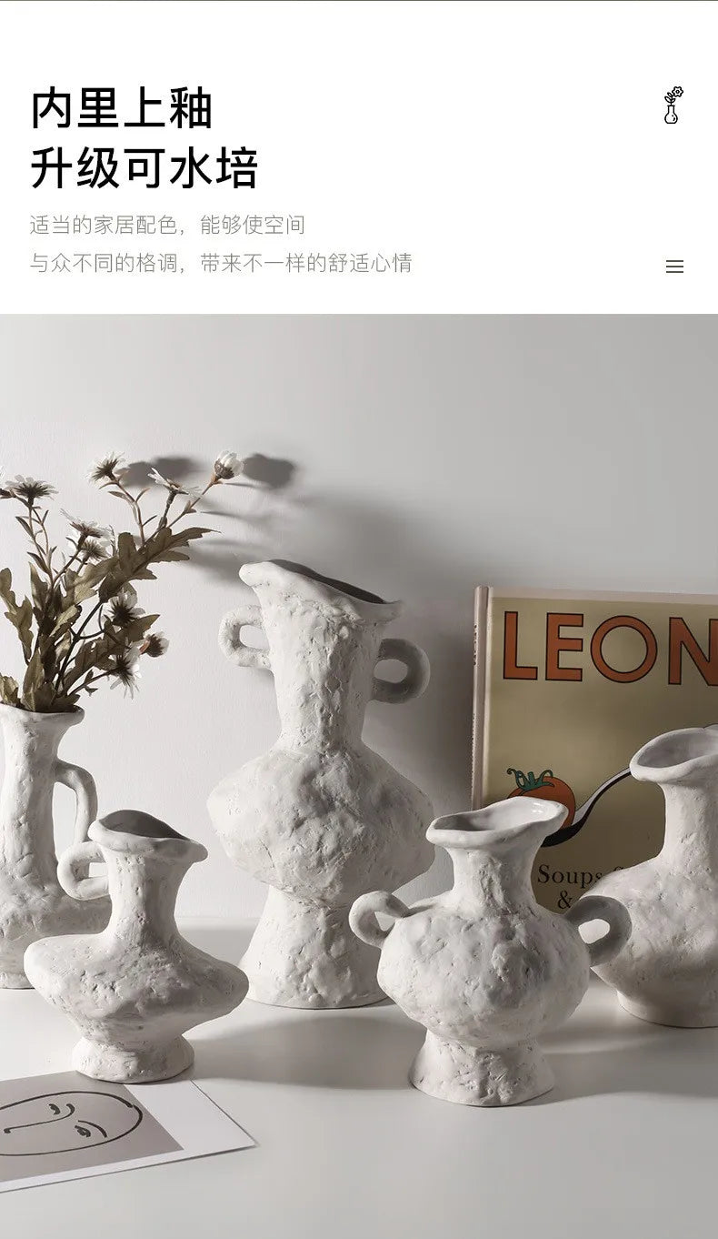 Hydroponics Nordic Style Simple Flower Pot, Ceramic White Vases, Table Accessories, Bathroom Aesthetic Room Decoration