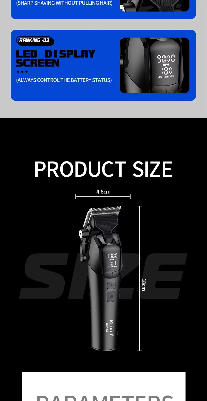 Kemei KM-1858 9000RPM 10W Hair Clipper,KM-264 Rechargeable Electric Trimmer,Original KM-T95 Shaver For Men Barber Clippers Kit