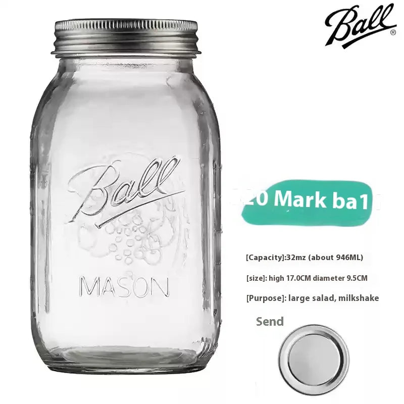 American Mason Jar Glass Transparent Oat-Sealed Beverage Cup Durable Kitchen Storage Container for Milk Shake & Juice