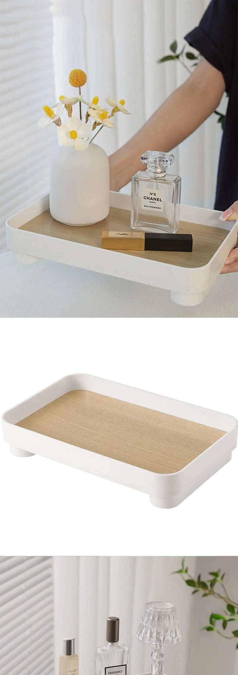 Wooden Desktop Storage Tray Perfume Aromatherapy Dressing Table Cosmetics Storage Box Multi-Function Porch Clutter Key Storage