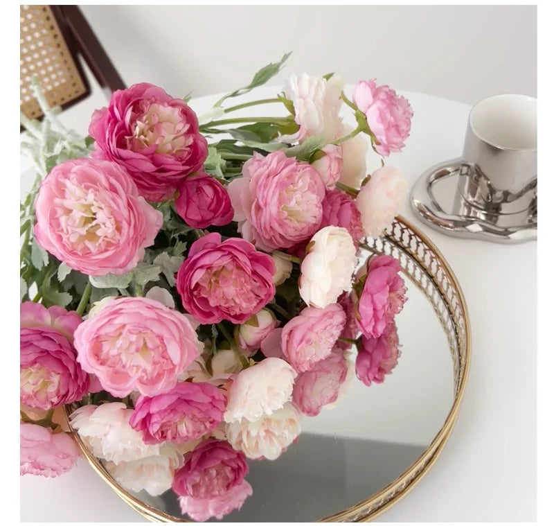 3 Heads Elegant Artificial Flowers Silk Peony Bouquet Home Decor Party Bride Wedding Decorations pink Fake peonies Plants