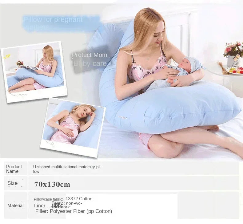 Pillow for Pregnant Women Four Seasons Universal Solid Color U-shaped Cushion Waist Support Nursing Mother Long Body Pillow