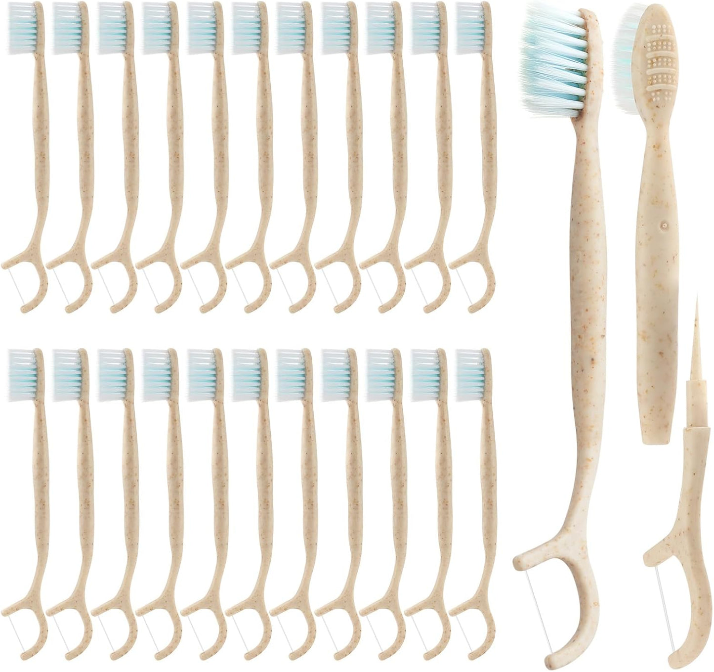 Travel Toothbrush Dental Floss Picks - 4 in 1 Biodegradable Disposable Toothbrushes with Tongue Scraper, Eco-Friendly Individually Wrapped Toothbrush for Adult Kids Travel Oral Care, 40 Pack