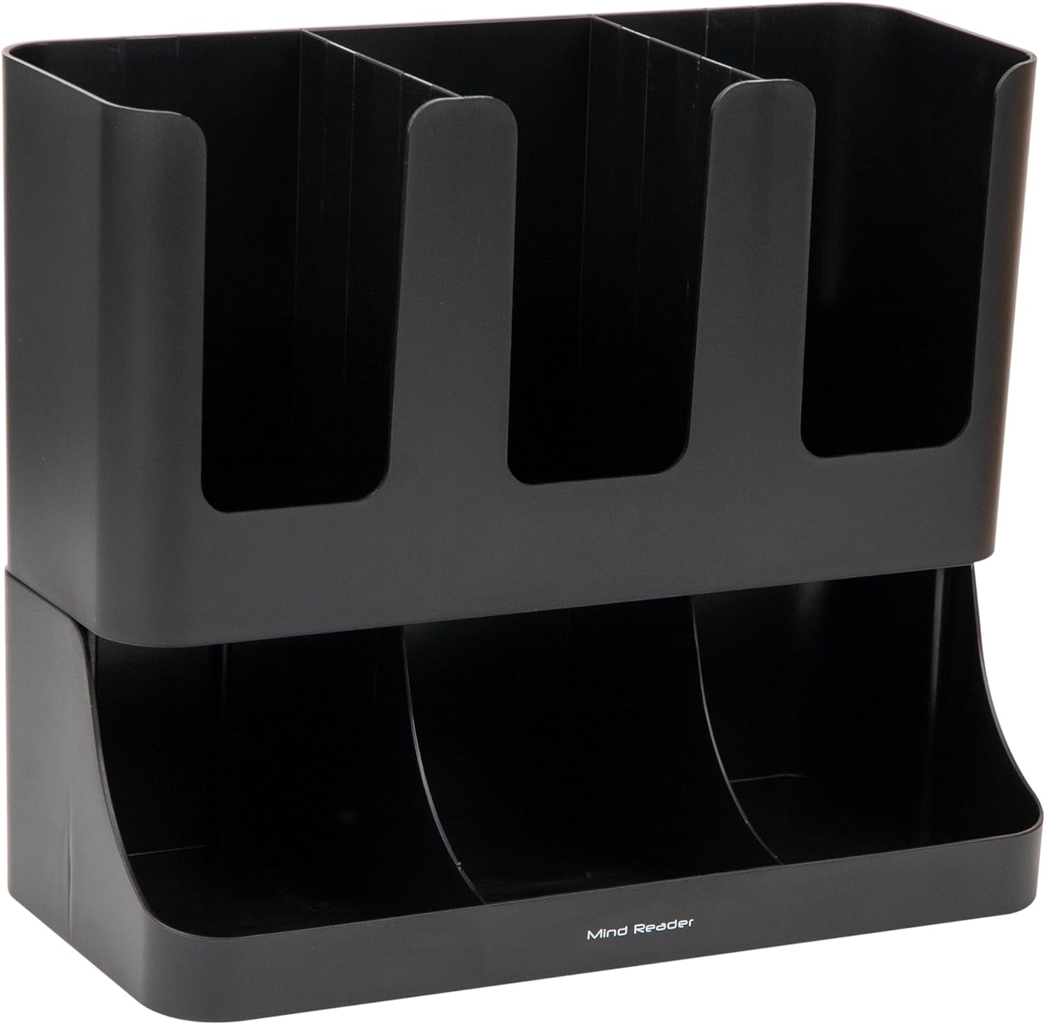 6 Compartment Upright Breakroom Coffee Condiment and Cup Storage Organizer, Black